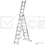 Лестница FIT 65434трехсекционная алюминиевая 3х9 ступеней h=257/449/641см вес 11.18кг, фото2