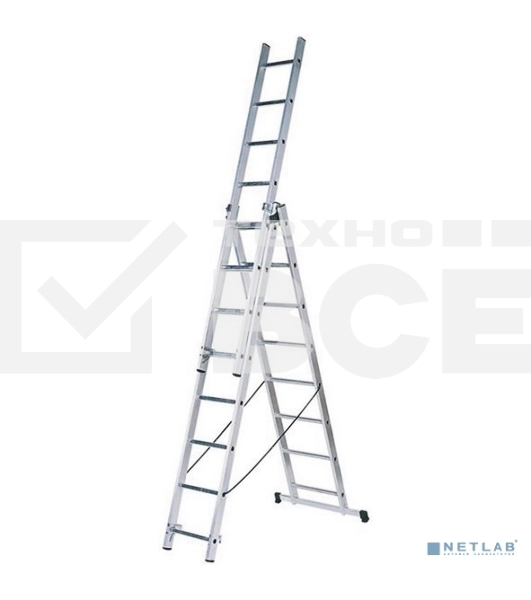 Лестница FIT 65434трехсекционная алюминиевая 3х9 ступеней h=257/449/641см вес 11.18кг
