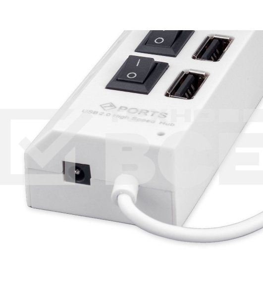 Разветвитель USB2.0 Gembird UHB-243-ADW, 4хUSB, с доп. питанием, подсветка и выключатели, кабель USB 55см, белый, коробка