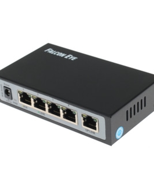 Коммутатор Falcon Eye FE-104POE-S, 4×100 Мбит/с PoE + 1×100 Мбит/с Uplink, неуправляемый