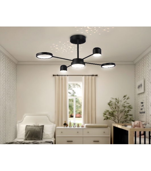 Потолочный светодиодный светильник Ambrella light FL51632/4+1 BK/GD черный/золото 3000K-6400K 48W 910*745*300 (ПДУ ИК)