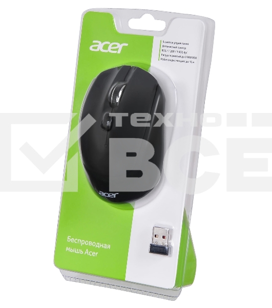 Мышь беспроводная Acer OMR040 черный, 1600 dpi, радиоканал, USB, кнопки - 6
