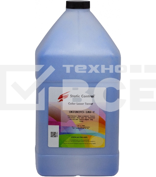 Тонер Static Control OKIUNIV3-1KG-C голубой флакон 1000гр. для принтера Oki C3300N/5500