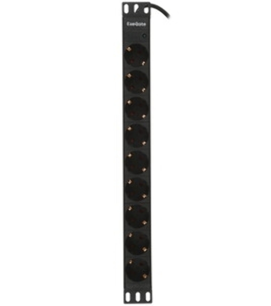 Блок розеток горизонтальный ExeGate ServerPro PDU-19H906 Al-9S-C14-2.5, 19', 1U, Алюминий, 9 Schuko, кабель с вилкой C14 VDE-250V-10A-3*1.5мм2, 2.5 метра, черный