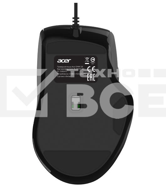Мышь проводная Acer OMW130 черный, 3600 dpi, USB, кнопки - 6
