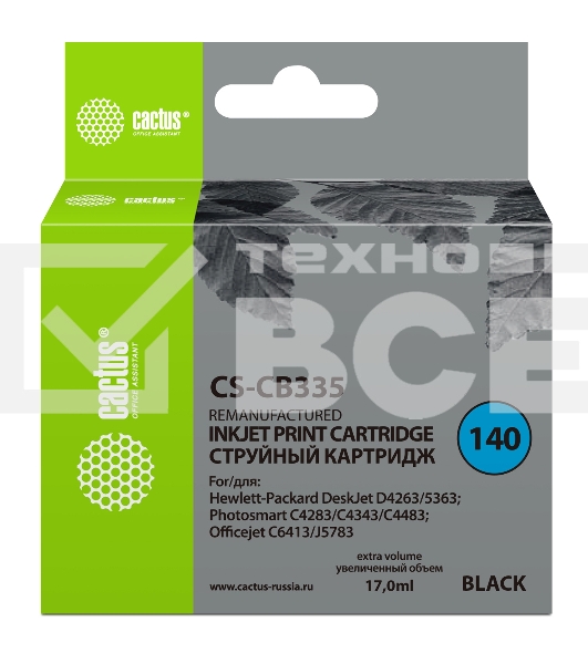 Картридж струйный Cactus CS-CB335 №140 черный (17 мл.) для HP DeskJet D4263/D4363; OfficeJet J5783/J6413