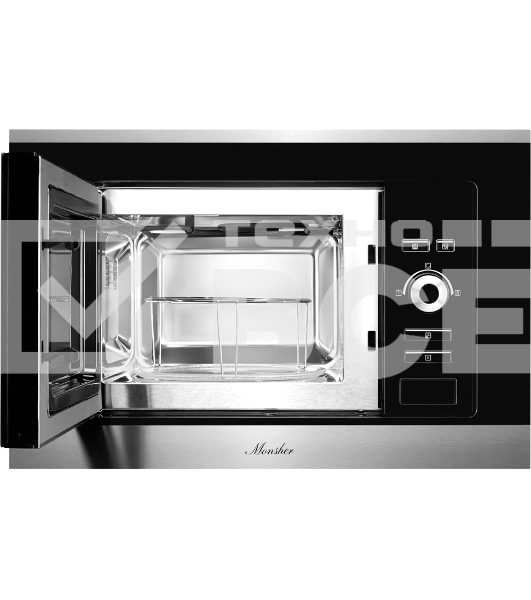 Встраиваемая микроволновая печь Monsher MMH 201 BX 60 см, 20 л, 8 автоматических кулинарных программ, 5 режимов мощности, функция размораживания по весу полуфабрикатов или по времени, черный и нерж.