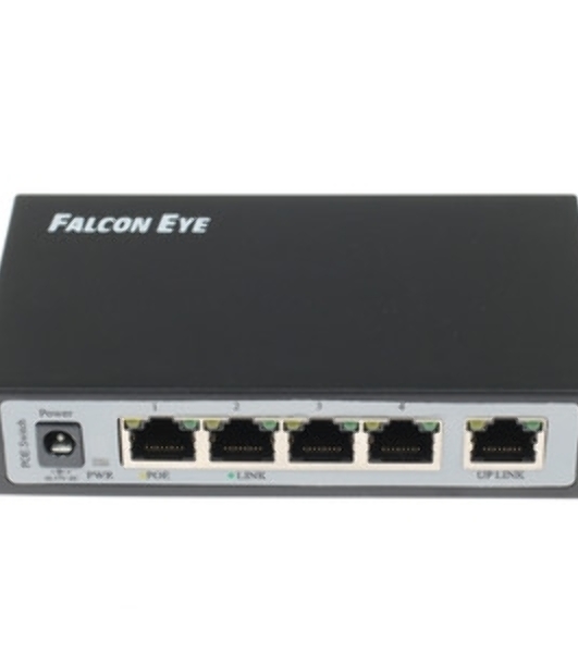 Коммутатор Falcon Eye FE-104POE-S, 4×100 Мбит/с PoE + 1×100 Мбит/с Uplink, неуправляемый