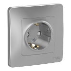 Systeme Electric Blanca внутр Алюминий Розетка с/з со шторками, 16А, 250В, фото 1