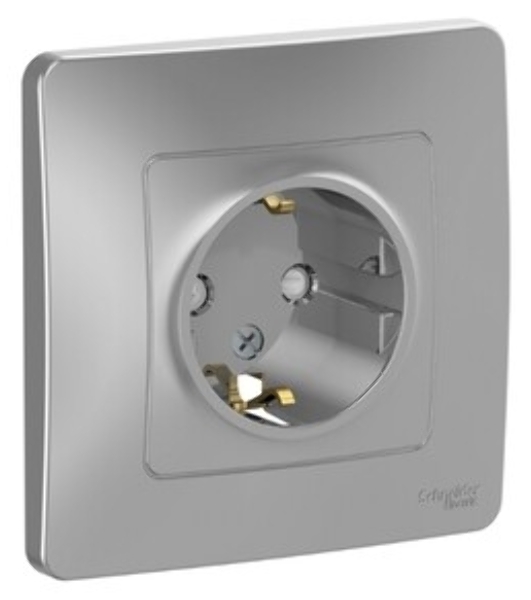 Systeme Electric Blanca внутр Алюминий Розетка с/з со шторками, 16А, 250В