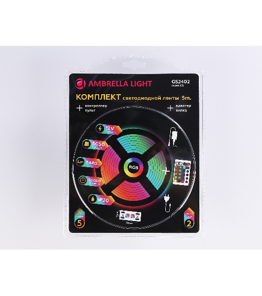 Комплект светодиодной ленты GS2402 5050 60Led/ 14.4W m/ 12V IP20 RGB/ 5000*10*1.87mm (4 конт.)