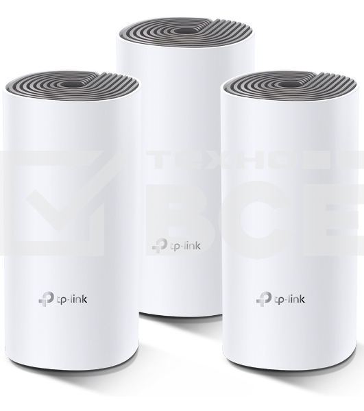Домашняя Mesh Wi-Fi система TP-Link Deco E4 (3-Pack), 1167 Мбит/с (5 ГГц: до 867 Мбит/с + 2,4 ГГц: до 300 Мбит/с), 2 порта 100 Мбит/с, 2 встроенные антенны на каждом модуле Deco
