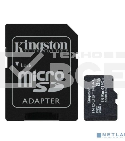 Флеш карта Kingston 8Gb microSDHC Industrial C10 A1 pSLC Card + SD Adapter