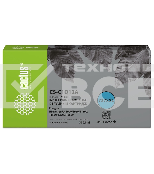 Картридж струйный Cactus CS-C1Q12A №727 черный (300 мл) для HP Designjet T920/T930/T1500/T1530