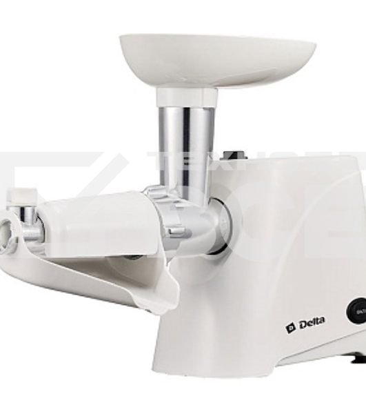 Мясорубка электрическая Delta DL-6101M белый, 2000 Вт, 1.8 кг/мин, реверс, защита от перегрузки, насадки - 4