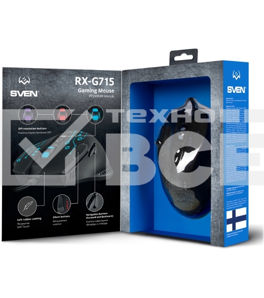 Мышь проводная SVEN RX-G715 черный, 3200 dpi, USB, кнопки - 8