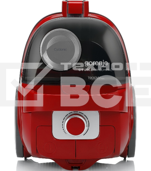 Пылесос Gorenje VC1901GACRCY черный/красный, 300/1900 Вт, уборка сухая, пылесборник контейнер 2.2 л