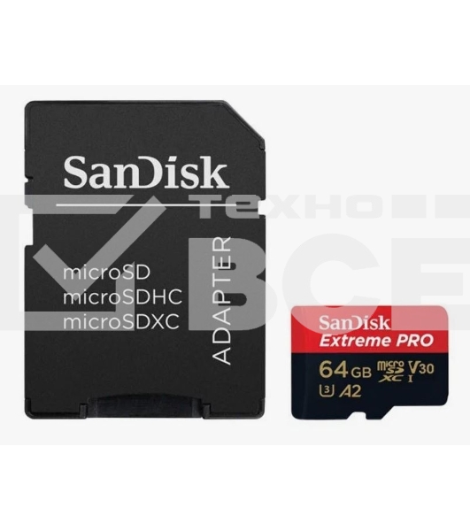 Карта памяти SanDisk Extreme Pro microSD UHS I Card 64GB for 4K Video on Smartphones, Action Cams & Drones 200MB/s Read, 90MB/s Write, Lifetime Warranty