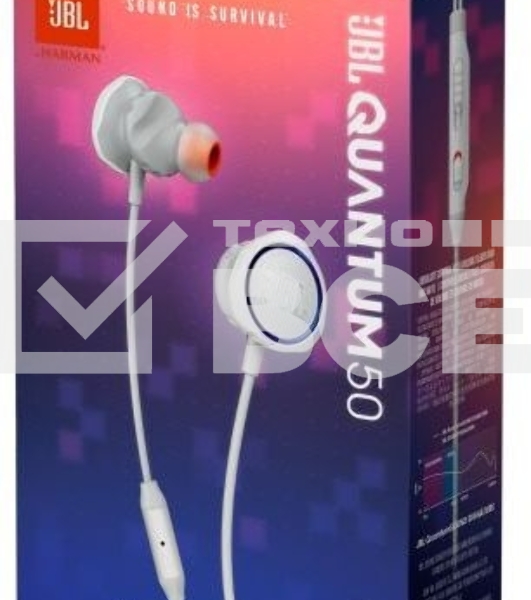 Наушники JBL Quantum 50  (накладные), белый Сопротивление 16 Ом, силиконовые вкладыши трех размеров, вес 21.5г, цвет белый