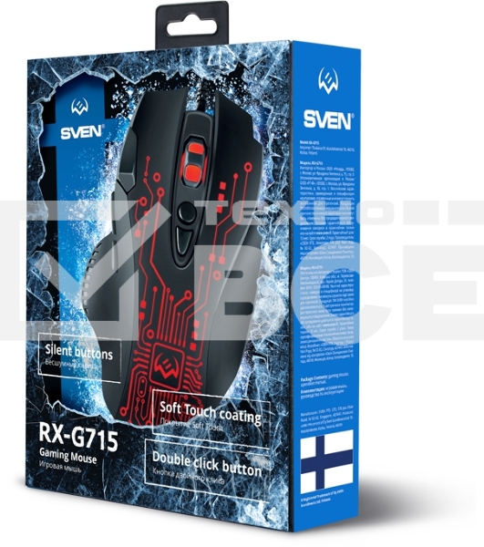 Мышь проводная SVEN RX-G715 черный, 3200 dpi, USB, кнопки - 8