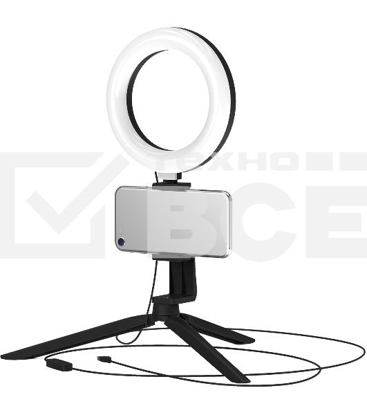 Светильник кольцевой Gauss 10W 600lm 3000-6500K 5V USB IP20 160x23мм черный дим, пульт LED 8