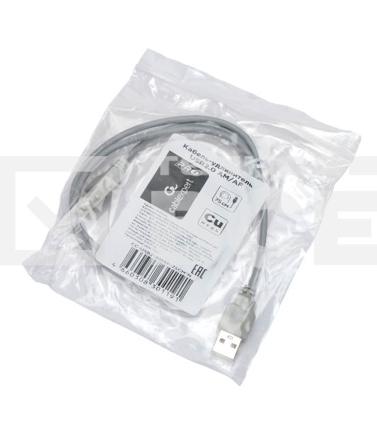 Кабель-удлинитель USB2.0 Cablexpert CC-USB2-AMAF-75CM-N, AM/AF, медь, Pro, 75см, серый, пакет