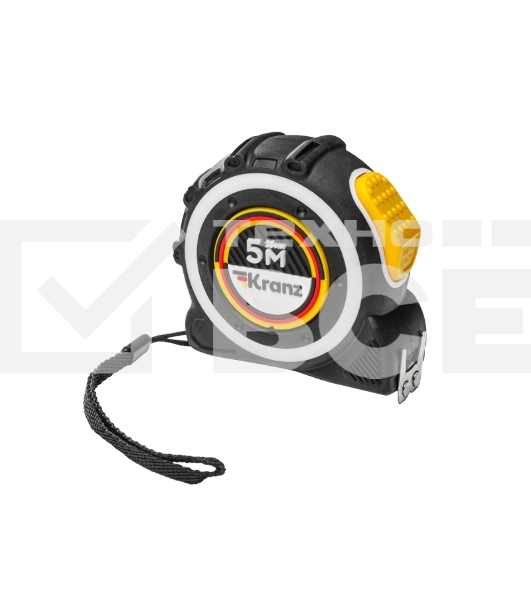 Рулетка Selbstfixierung, 5м x 25мм, магнитный двухсторонний зацеп, нейлон, двухсторонняя шкала, автоматическая фиксация Kranz