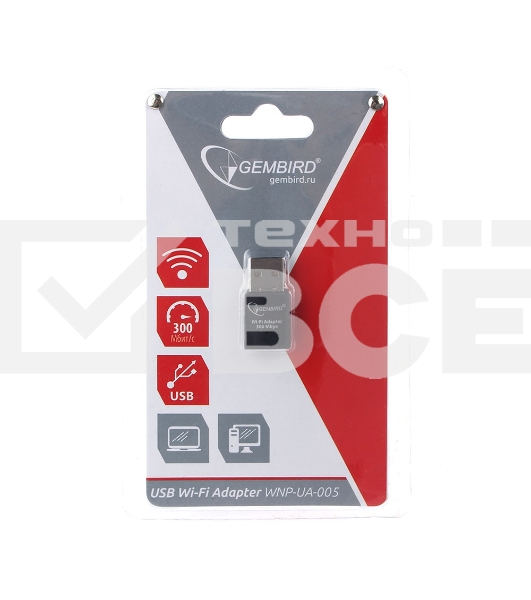 Сетевой адаптер WiFi Gembird 300Мбит, USB, 802.11b/g/n