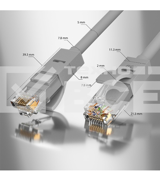 Патч-корд GCR прямой 11.0m UTP кат.5e, серый, позолоченные контакты, 24 AWG, литой, ethernet high speed 1 Гбит/с, RJ45, T568B, GCR-51514