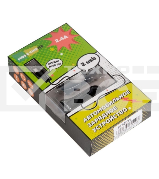Автомобильная зарядка (от прикуривателя) More choice AC22m, два разъема USB, кабель Micro USB, 2.4A, черный