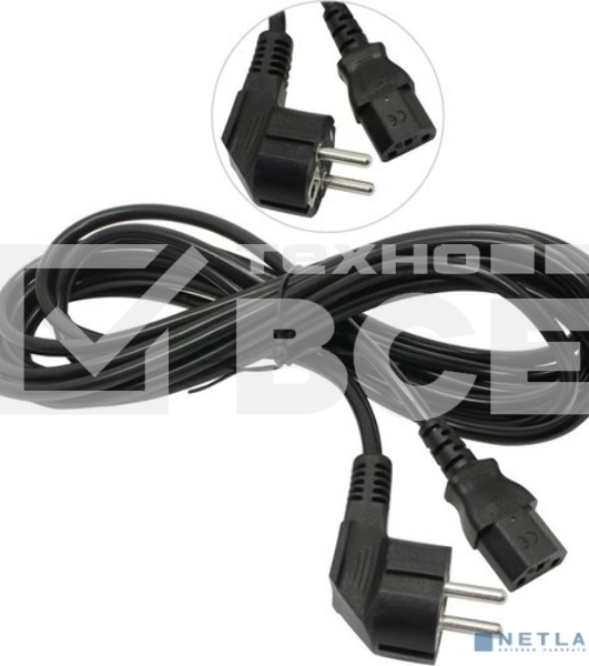 Кабель питания ExeGate Power PC-5P (Евровилка угловая Schuko->С13) VDE-250V-3*1.0-CU, 10A, 5м