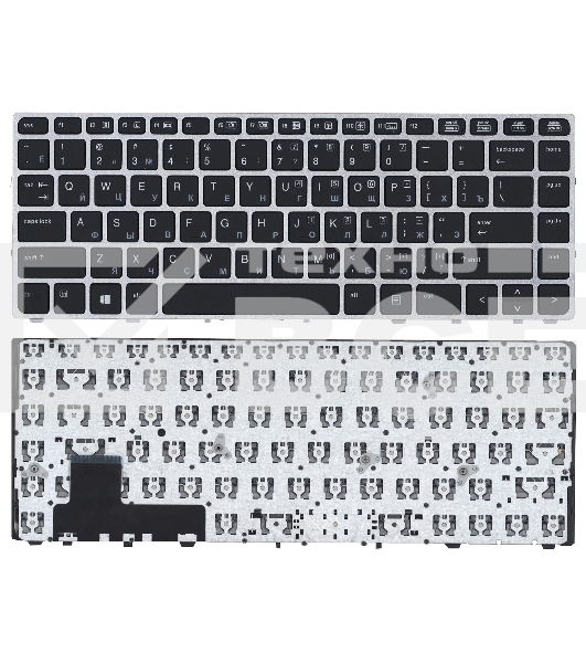 Клавиатура для ноутбука HP EliteBook Folio 9470M черная с серебристой рамкой без указателя