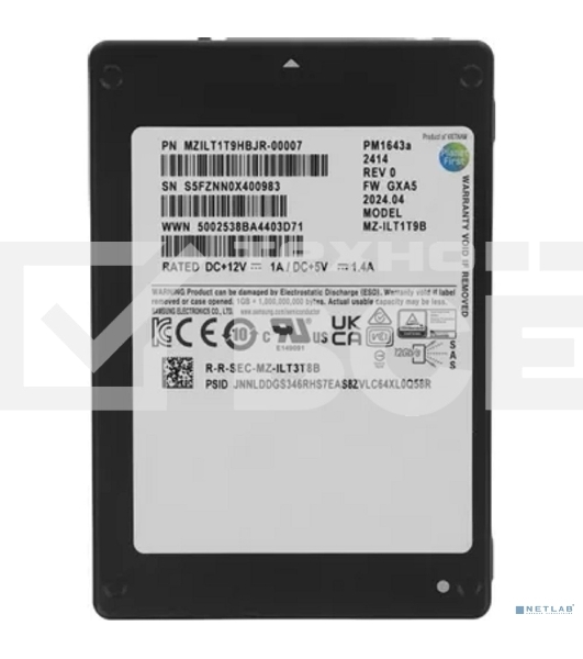 Накопитель SSD Samsung Enterprise PM1643a, 1.92Tb, SAS 12Gb/s, 2.5