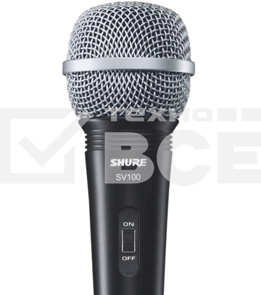 Микрофон динамический вокально-речевой с выключателем и кабелем (XLR-6.3 мм JACK) SHURE SV100-A