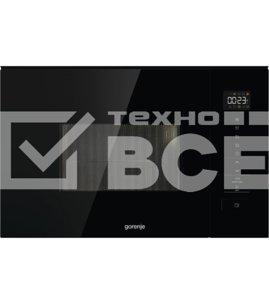 Встраиваемая микроволновая печь Gorenje BM201SG3BG, 20 л, 5 уровней мощности, 8 автопрограмм, сенсорное управление, дисплей, гриль, поворотный стол, AquaClean, автоменю черный