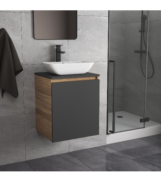 Тумба Bau Dream Blackwood 50 графит, раковина BAU Spectrum mini 47х24 смеситель для раковины высокий Hotel Black, черный