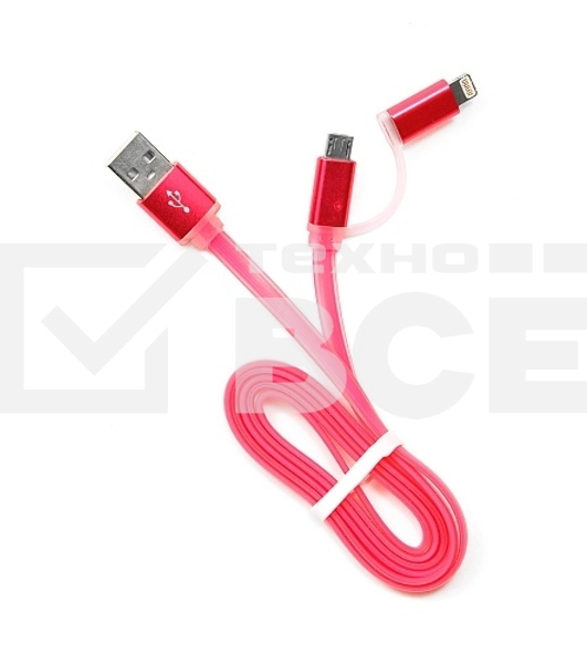 Кабель USB 2.0 Cablexpert CC-mAPUSB2pk1m, AM/microBM 5P - iPhone lightning, 1м, комбо кабель, алюминиевые разъемы, розовый, блистер