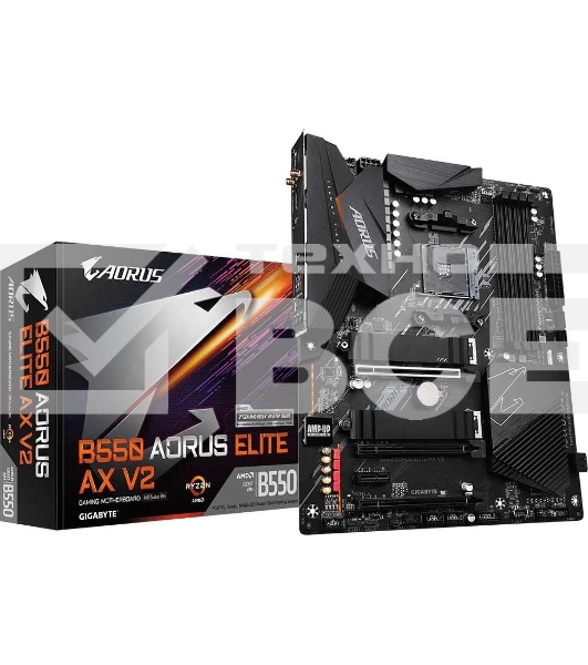 Материнская плата GIGABYTE B550 AORUS Elite AX V2, AM4, AMD B550, 4xDDR4, 4xSATA, 2xM.2, 1xPCIe 4.0 x16, 2xPCIe 3.0 x1, 1xDP, 1xHDMI, 1x2.5Gb LAN, Wi-Fi 6, Bluetooth 5, 2xUSB-A 10Gbps, 3xUSB-A 5Gbps, 2xUSB-A 2.0, 1xUSB-C 5Gbps, 5x3.5 мм, 7.1, ATX