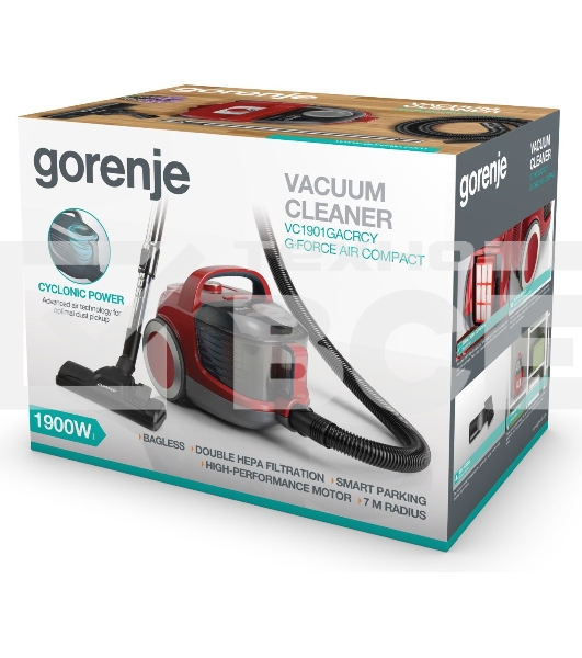 Пылесос Gorenje VC1901GACRCY черный/красный, 300/1900 Вт, уборка сухая, пылесборник контейнер 2.2 л