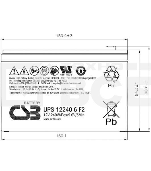 Батарея для ИБП CSB UPS122406 12В 240Вт