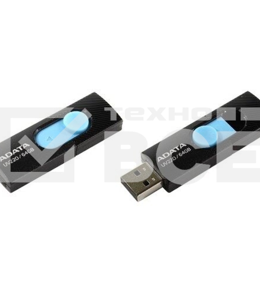 Флеш диск 64GB ADATA UV220, USB 2.0, черный/голубой