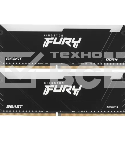 Оперативная память Kingston Fury Beast, DDR4, 64GB (2x32GB), 3600MHz, CL18, с радиаторами, RGB, черный