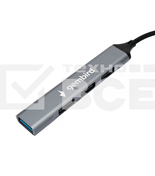 Разветвитель USB3.0/2.0 Gembird UHB-C204, USB3.0, 3xUSB2.0, кабель Type-C+USB 10см, алюминий, пакет