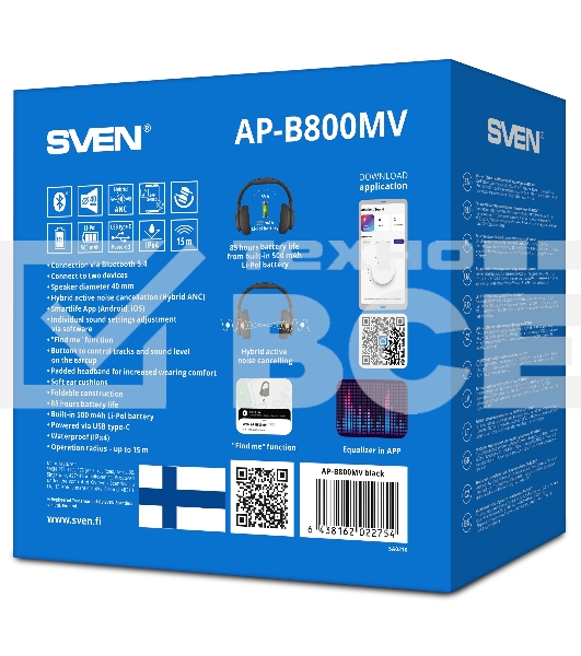 Беспроводные стереонаушники с микрофоном SVEN AP-B800MV, черный