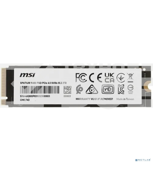 Накопитель SSD MSI SPATIUM M480 PRO, 2Tb, M.2 2280, PCIe 4.0 x4, NVMe, R/W 7400/7000
