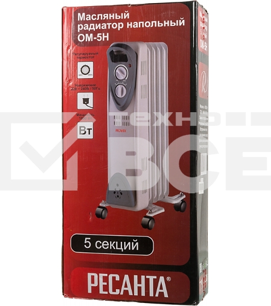 Обогреватель масляный Ресанта ОМ- 5Н (1 кВт) 67/3/6, 5 секц.