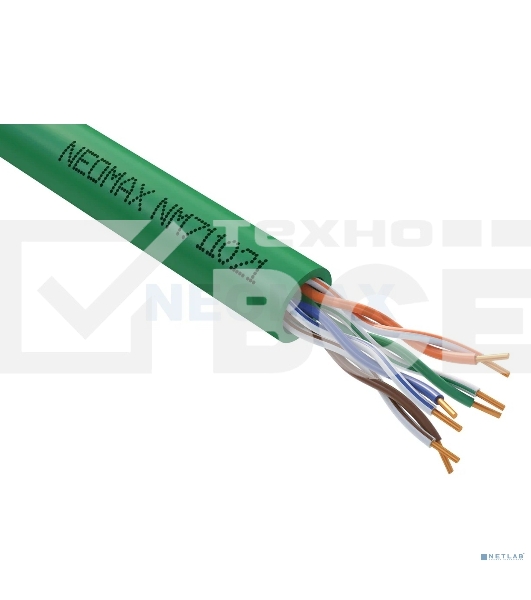 Кабель NEOMAX NM711021 U/UTP cat.5e 4x2x0.46, 25 AWG, Медь, внутренний, PVCLS нг(А)-LSLTx, 305м, зеленый