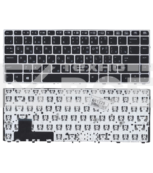 Клавиатура для ноутбука HP EliteBook Folio 9470M черная с серебристой рамкой без указателя