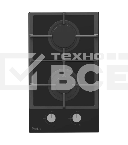 Газовая варочная панель EVELUX HEG 360 BG, Hi-Tech, 30 см, 2 конфорки, газ-контроль, электроподжиг, цвет черный