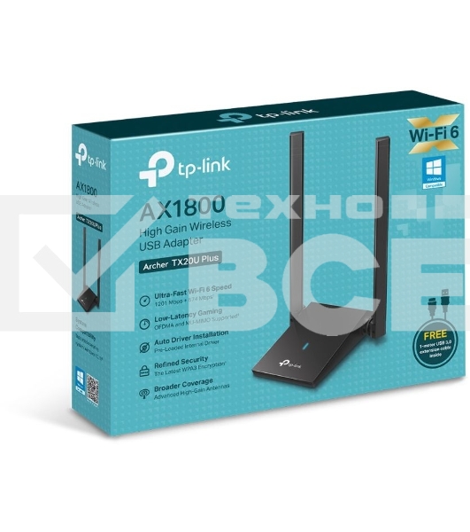 Двухдиапазонный Wi-Fi 6 USB-адаптер TP-Link Archer TX20U Plus AX1800 высокого усиления